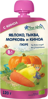 Фруктово-овочеве органічне пюре Fleur Alpine Яблуко, Гарбуз, Морква і Кіноа 120 г (5024688001215)