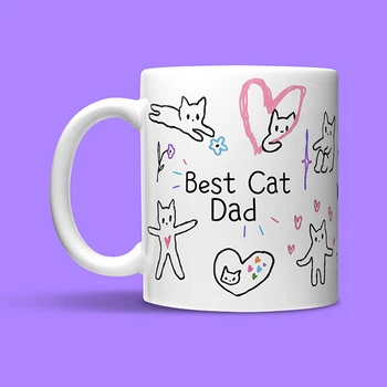 Кружка біла керамічна Chainik-Rassela з принтом та написом "Best Cat Dad" 320 мл