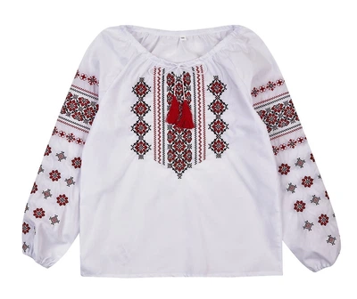 Вышиванка для девочки белая с красным орнаментом Арт. Маричка 146р Minikids