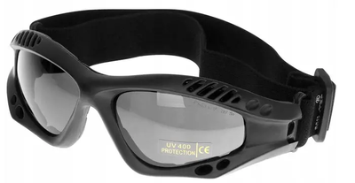 Окуляри захисні Mil-Tec затемнені з полікарбонату на еластичній гумці на голову пластикова рама з системою вентиляції маска One size чорні