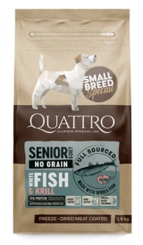 Сухой корм для собак мелких пород от 10 лет и собак с избыточным весом Quattro Senior&Diet Fish Small Breed с белой рыбой и крилем 1.5 кг (4770107253895)