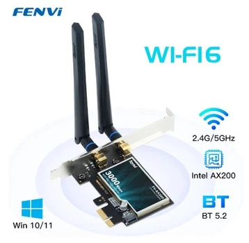 Сетевая карта Fenvi AX200 Wi-Fi 6 + BT 5.2, PCI-E 3000 Mbps MU-MIMO Blue