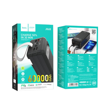 УМБ Power Bank Hoco J86B Electric 60000mAh, Lightning / Micro-USB / Type-C 18W, вихід USB 22.5W / Type-C 20W / 3USB 2.1A, з LED дисплеєм Black