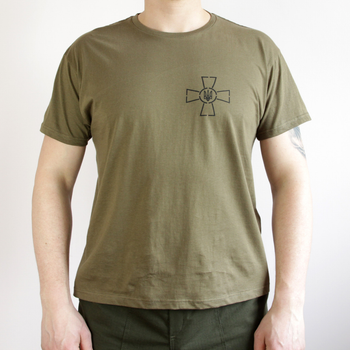 Мужская футболка хаки ВСУ (L), футболка с надписью "Збройні Сили України", армейская футболка с Гербом ЗСУ