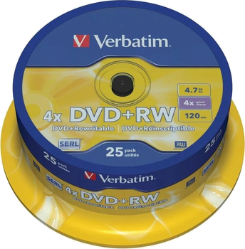 Verbatim DVD+RW 4.7 GB 4x Cake 25 шт (23942436393)