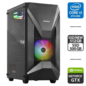 Игровой ПК: Gamdias Athena E1 Elite Tower NEW / Intel Core i5-6500 (4 ядра по 3.2-3.6 GHz) / 16GB DDR4 / 512GB SSD NEW + 500GB SSD / GeForce GTX 1080 Ti, 11GB GDDR5X, 352-bit / 500W NEW + Беспроводная мышка, кабели подключения б/у