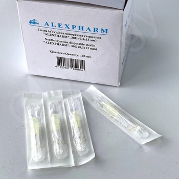 Игла инъекционная для мезотерапии 30G (0,3x13 мм) ALEXPHARM одноразовая стерильная, 100 шт;