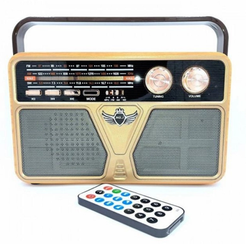 Радиоприёмник ретро Retro Kemai MD-507BT Pro с пультом на аккумуляторе 18650 2 шт с флешкой USB с блютуз Bluetooth Gold/Золотой 6W