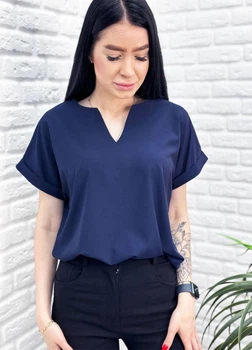 Женская летняя блузка Fashion с вырезом и коротким рукавом 50/52 темно-синий