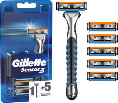Pasek do golenia dla mężczyzn Gillette Sensor 3 z 6 wymiennymi wkładami (7702018550807)
