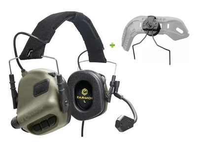 Наушники электронные активные тактические для защиты слуха для спецслужб c микрофоном KOMBAT M32 Оливковый (OPT-38001)