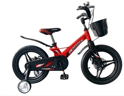 Детский магниевый Велосипед Crosser Hunter Premium 18" дюймов на дисках с страховочными колесиками Красный-