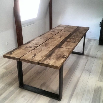 Дизайнерский Кухонный обеденный стол из натурального дерева Loft Design 200x80x75h Черный / Дерево ATL030