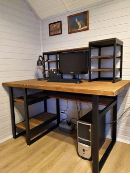 Дизайнерський Письмовий комп'ютерний стіл з полицями Loft Design 200x80x75h Чорний/Дерево ATL625