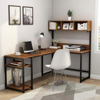 Дизайнерский Письменный компьютерный стол с полками Loft Design 160x120x150h Черный/Дерево ATL711