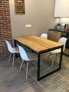 Дизайнерский Кухонный обеденный стол из натурального дерева Loft Design 140x80x75h Черный / Дерево ATL101