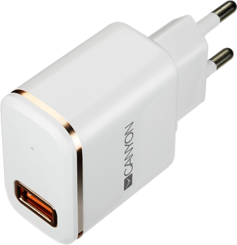 Ładowarka sieciowa USB Canyon + wbudowany kabel Lightning 2.1A Biała (CNE-CHA043WR)