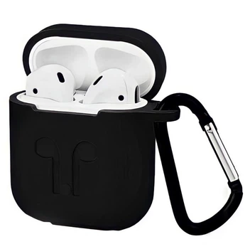 Силиконовый чехол для AirPods 1/2 с карабином Black (черный)