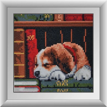 Алмазна мозаїка "Щеня на книжковій полиці" Dream Art 17x17см 30342