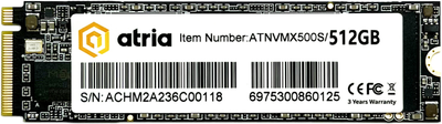 SSD диск ATRIA X500S 512GB M.2 2280 NVMe PCIe 3.0 x4 3D NAND (TLC) (ATNVMX500S/512)