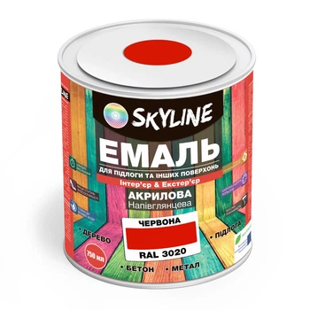 Эмаль для пола акрил-полиуретановая SkyLine Красный RAL 3020 0.75 л