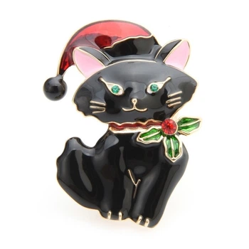 Брошь женская BROCHE бижутерия Животные Рождественский Кот чёрная BRBF112987