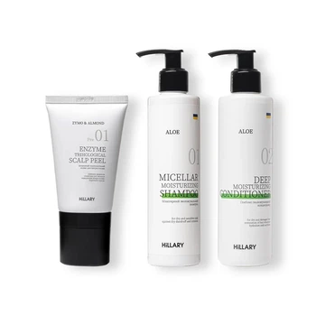 Энзимный пилинг для кожи головы + Набор для сухого типа волос Hillary Aloe Deep Moisturizing: Шампунь + Кондиционер K-11-198