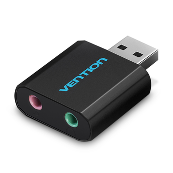 Звуковая карта Vention USB - 2x 3.5мм minijack с поддержкой микрофона 16 бит/48 кГц TRS Наружный Адаптер Стерео AUX 3-пиновый Черный