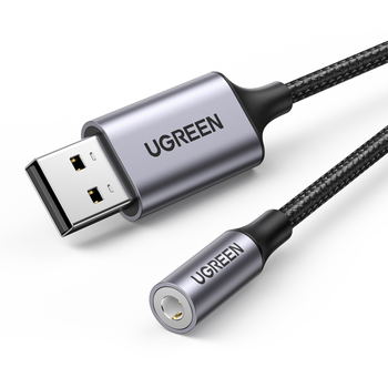 Звуковая карта Ugreen USB - 3.5мм minijack с поддержкой микрофона 24 бит/96 кГц TRRS Наружный Адаптер AUX 4-пиновый Металлический Черный