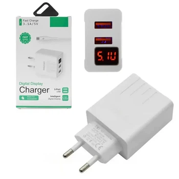 USB адаптер для зарядки от сети 2х USB устройств c цифровым дисплеем CX QC03