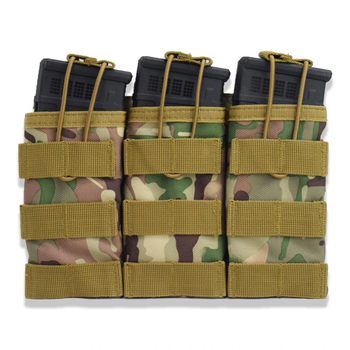 Тактический Подсумок для 3х магазинов АК AR M16 ClefersTac MOLLE Мультикам - на бронежилет, надежные фиксаторы против выпадения (70000106)