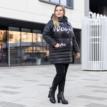 Зимова жіноча куртка великого розміру UF-Fashion Алина-окс 52 чорний+пудра
