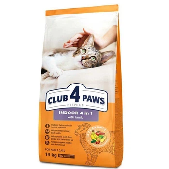Сухой корм ПРЕМИУМ CLUB 4 PAWS Indoor 4 в 1 для кошек, живущих в помещении Ягненок Клуб 4 Лапы 14 кг