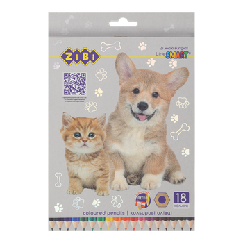 Олівці кольорові, 18кол., СОБАКИ ТА КОТИ, шестигранний, SMART Line