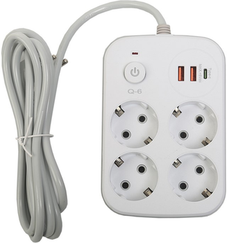 Сетевой фильтр XoKo SP-4-2-1 2 м 4 розетки 3 USB Белый (XK-SP-4-2-1-WH)