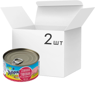 Упаковка м’ясної консерви Хуторок Свинина тушкована По-домашньому 350 г х 2 шт (4820182786006_1)