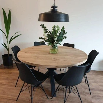 Дизайнерский Кухонный обеденный стол из натурального дерева Loft Design d100x75h Черный / Дерево ATL1111