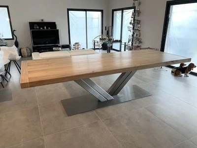 Дизайнерский Кухонный обеденный стол из натурального дерева Loft Design 250x100x75h Серый / Дерево ATL1469