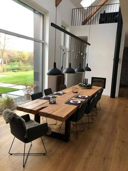 Дизайнерский Кухонный обеденный стол из натурального дерева Loft Design 320x100x75h Черный / Дерево ATL186