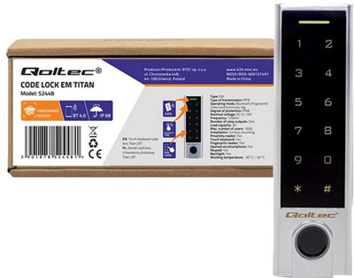 Кодова клавіатура Qoltec TITAN зі сканером відбитків пальців RFID BT 4.0/Code/Card/Key fob/Doorbell/IP68/EM (5901878524481)