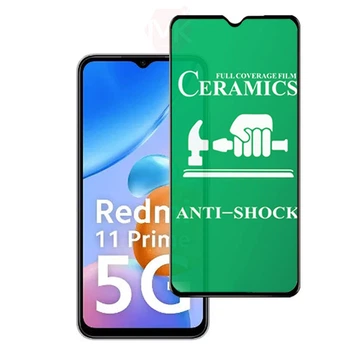 Противоударная защитная пленка Ceramics для Xiaomi Redmi 11 Prime Full Glue (0.3 мм, 9D) черная рамка