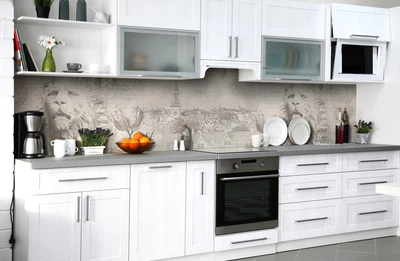 Кухонний фартук на стіну Леви і Місто (наклейка для кухні ПВХ плівка скіналі) Тварини Сірий 60х200 см