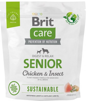 Сухий корм для собак Brit care dog sustainable senior chicken insect 1 кг (8595602558797)