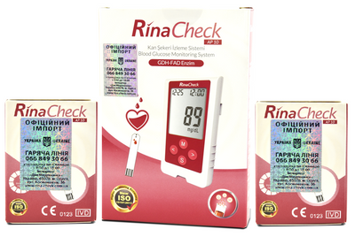 Набор! Глюкометр Рина Чек (Rina Check) + Тест-полоски Rina Check, 100 шт.