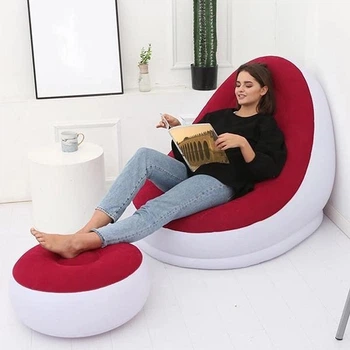 Надувний диван AIR SOFA Надувне велюрове крісло з пуфом Червоний