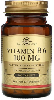 Харчова добавка Solgar Вітамін B6 100 мг 100 рослинних капсул 100 капсул (33984031104)