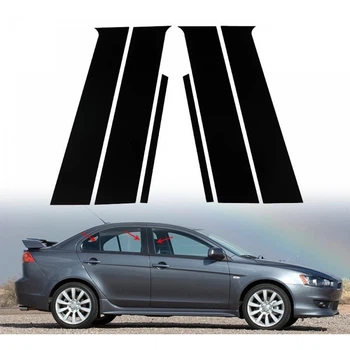 Накладки (наклейки) на стойки дверей Mitsubishi Lancer X 2007-2017 г. чёрный глянец 6 шт.