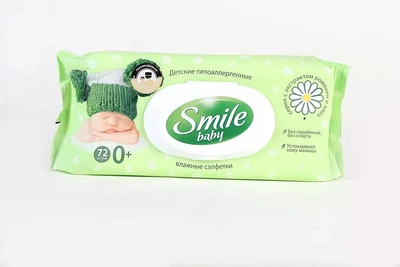 Вологі серветки Smile baby 72 шт з екстрактом ромашки та алое віра з клапаном