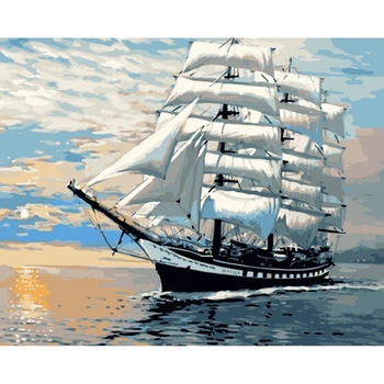 Картина по номерам 40х50 см. Корабль. Белые паруса АС10613