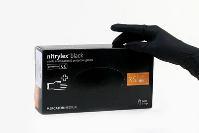 Нітрилові рукавички нестерильні неопудрені Nitrylex black XS 100 шт чорні